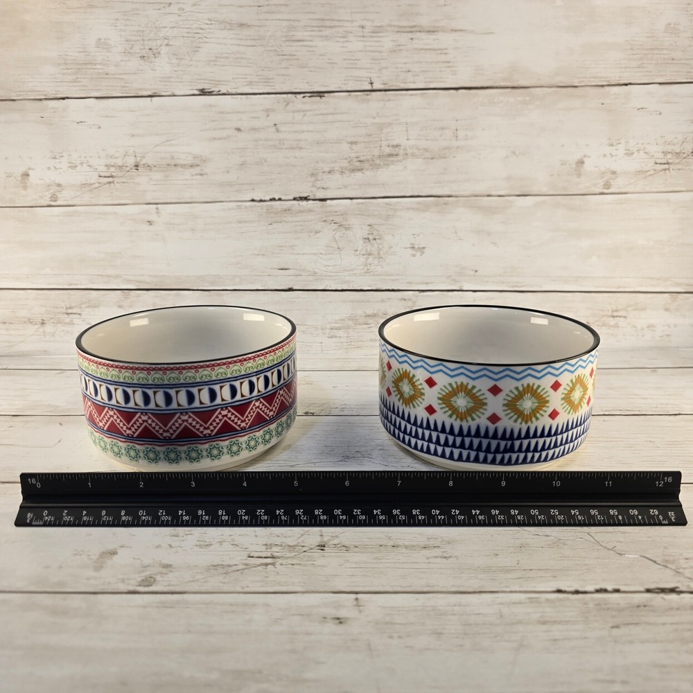Signature Housewares‎ Stoneware Bowls Set of 2 Geometric Bohemian Multicolor 5in